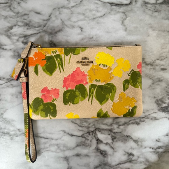 Coach Dreamy Florals Polished Pebble Leather Wristlet with Removable Strap - Picture 1 of 7